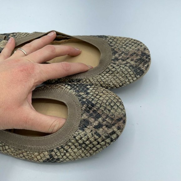 Yosi Samra Foldable Snake Samara Black Beige Slip On Round Toe Ballet Flats 11 - Picture 4 of 8